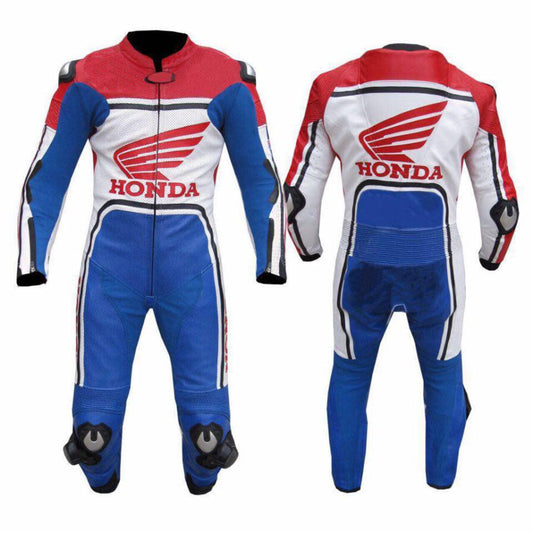 New Honda Motorcycle Racing Genuine Leather Biker Suit for Men