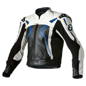 New Men Black and White BMW Racing Motorcycle Leather Biker Jacket