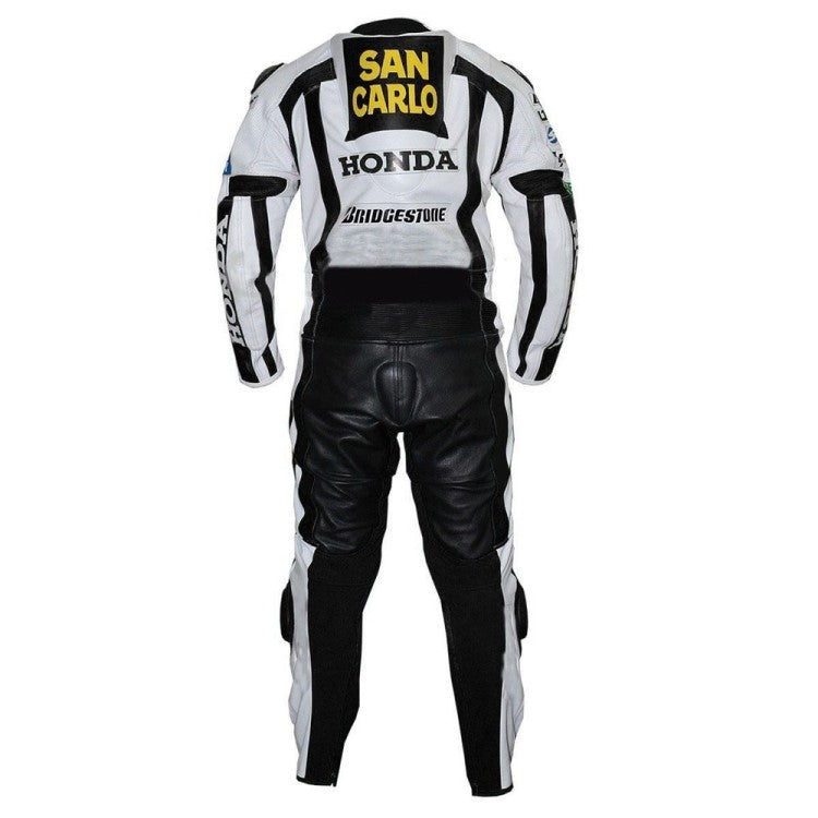 New Black&White Men Honda Repsol Motorcycle Leather MotoGP Biker Suit