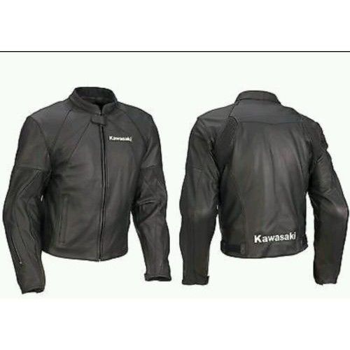 New Men Kawasaki Full Black Motorcycle Genuine Leather Biker Jacket