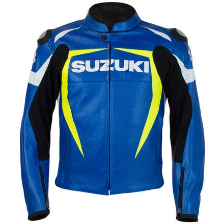 New Men Blue Suzuki Motul Motorcycle Leather Biker Jacket