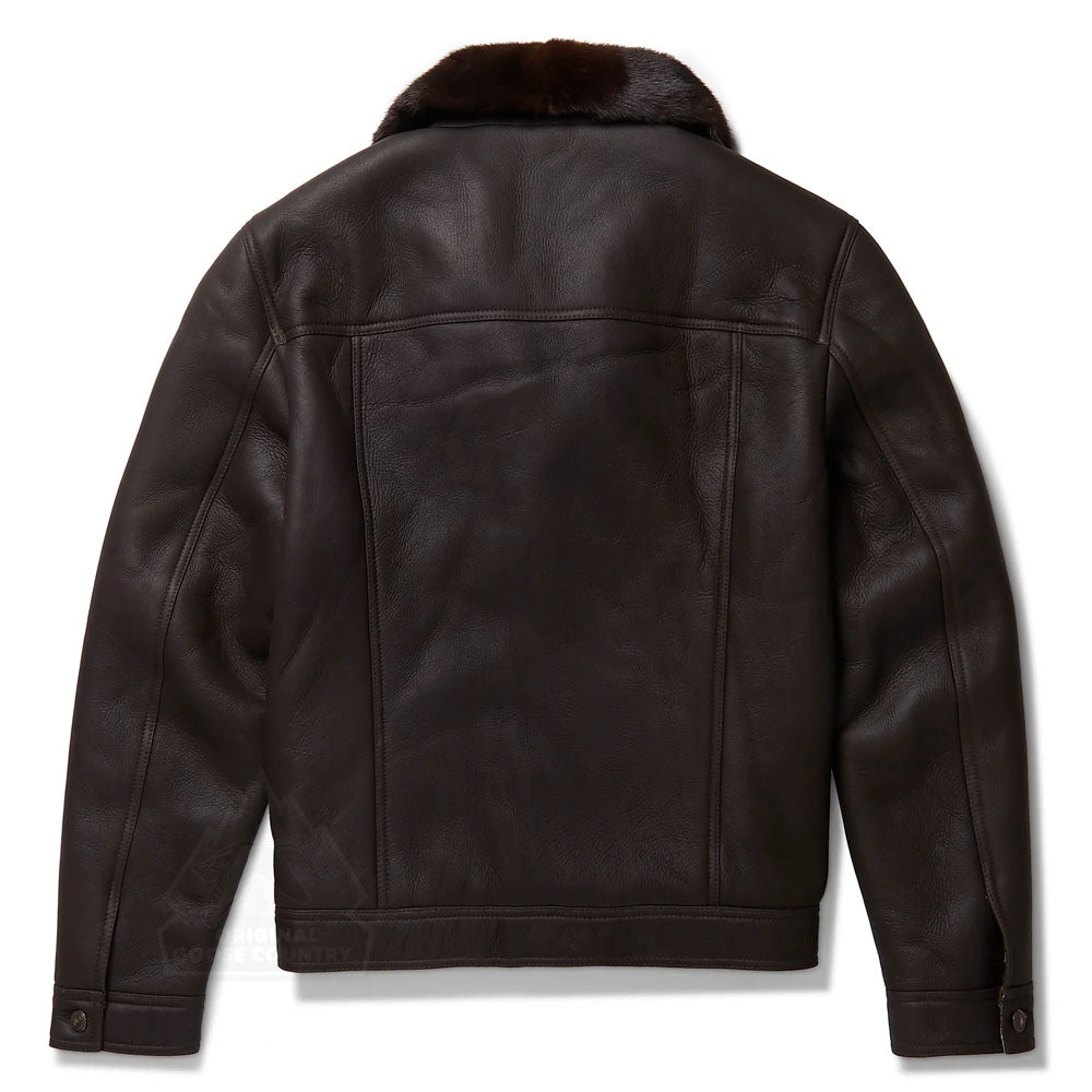 Men Dark Brown Sheepskin Airforce B3 Aviator Fur Leather Jacket