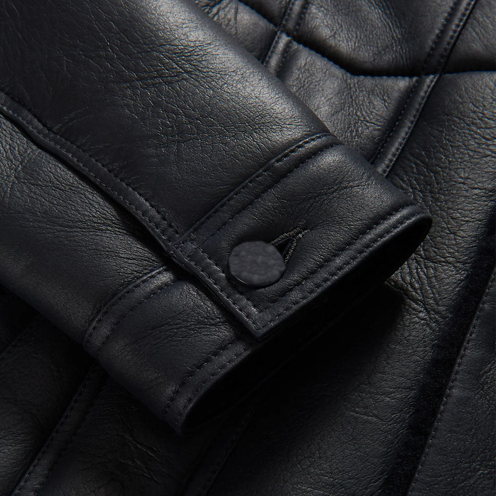 Black Aviator B3 Sheepskin Fur Collar Styled Shearling Leather Jacket