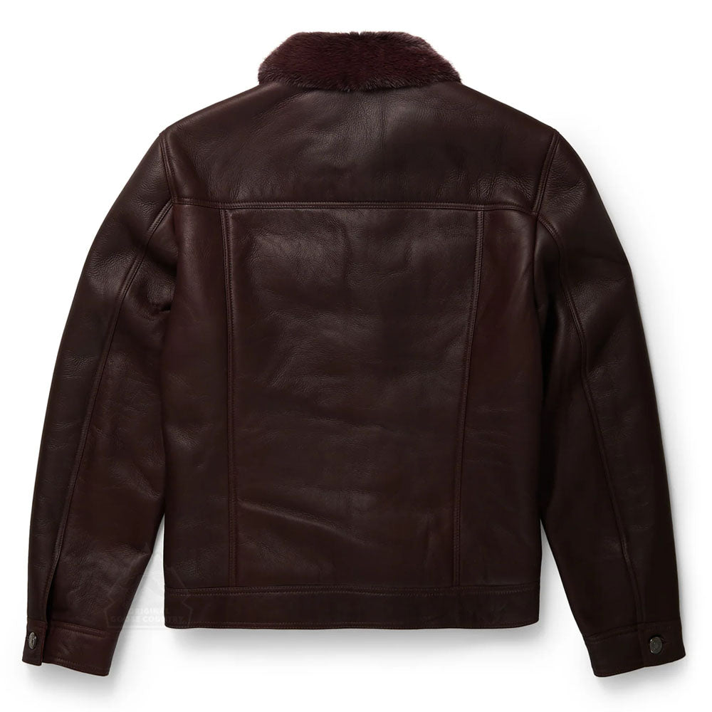 Men Chocolate Brown Trucker Aviator Sheepskin B3 Shearling Leather Jacket