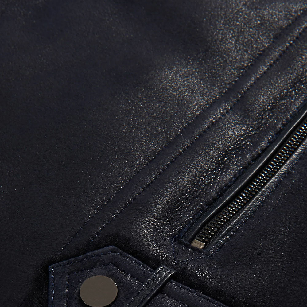 Men's Black Aviator Styled Sheepskin Moto Shearling Leather Jacket