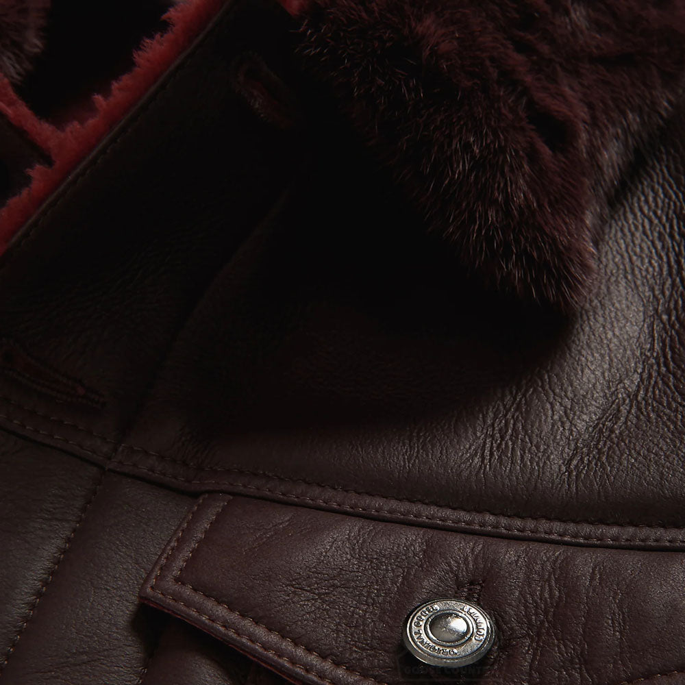 Chocolate Brown Trucker Aviator Sheepskin B3 Fur Shearling Leather Jacket