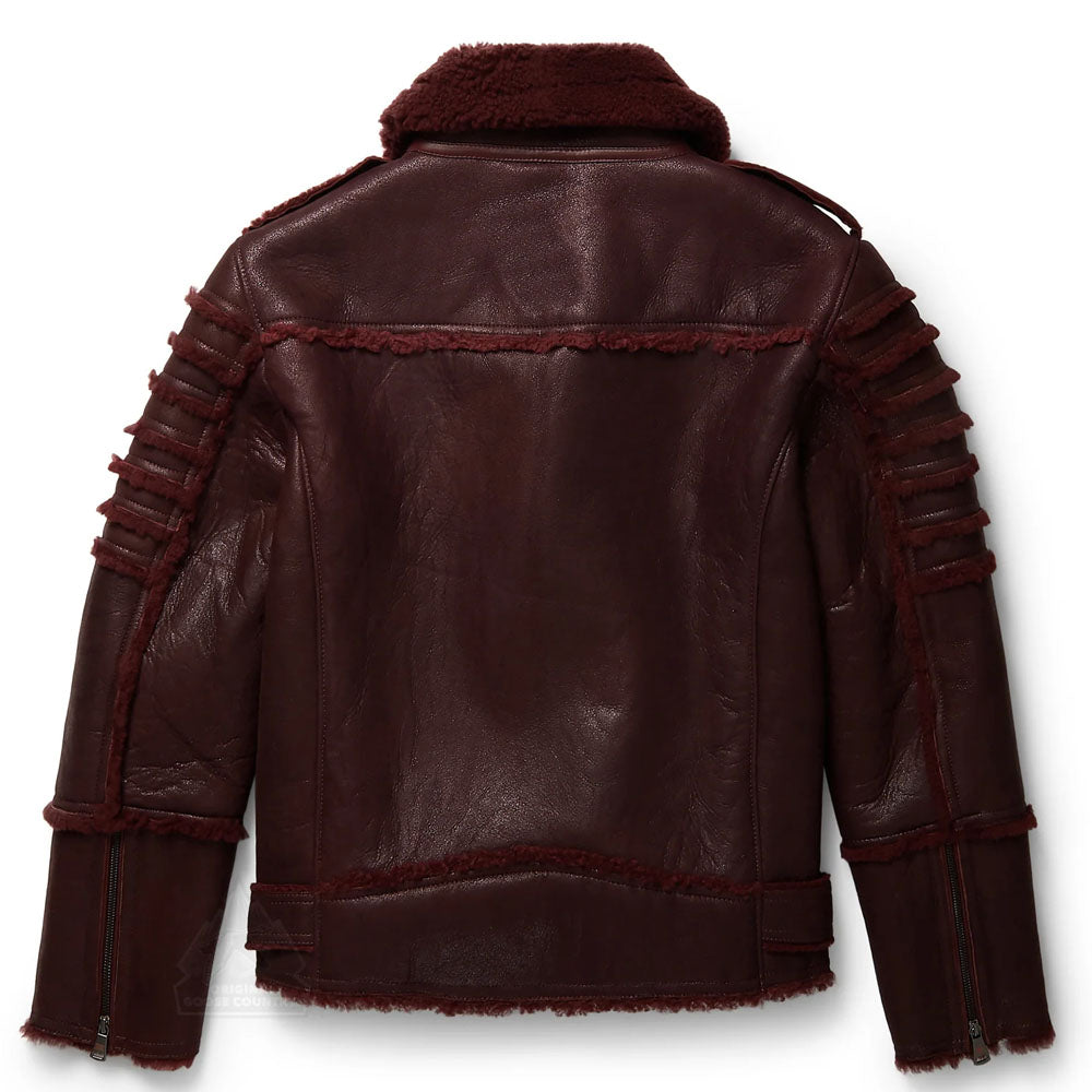 Dark Brown Sheepskin B3 Aviator Fur Collar Moto Shearling Leather Jacket For Men