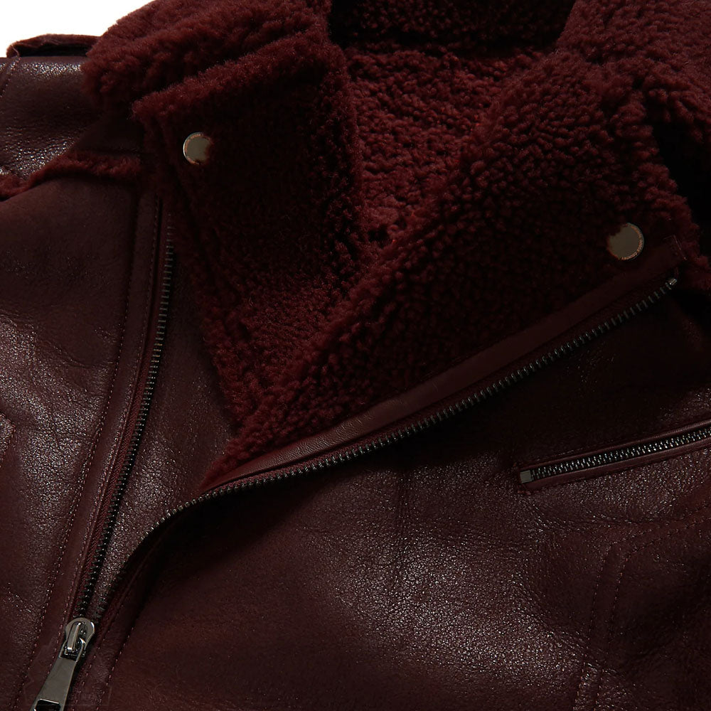 Men Dark Brown Sheepskin B3 Aviator Fur Collar Shearling Leather Jacket
