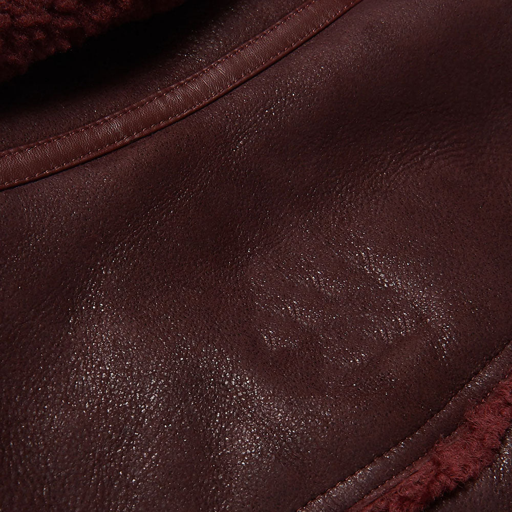 Dark Brown Sheepskin B3 Aviator Fur Collar Moto Shearling Leather Jacket