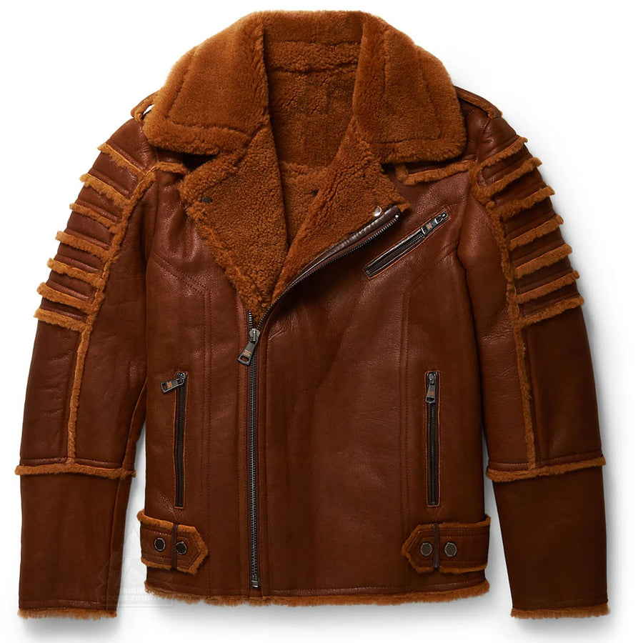 Men's brown leather aviator jacket in a classic B3 flight style