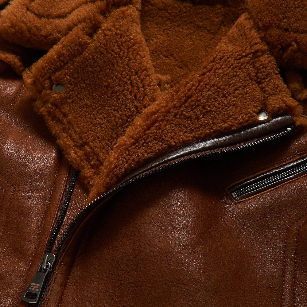 Men Brown Sheepskin B3 Aviator Fur Shearling Leather Jacket