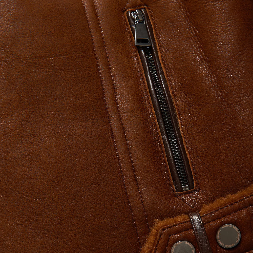 Men Brown Sheepskin B3 Moto Fur Shearling Leather Jacket