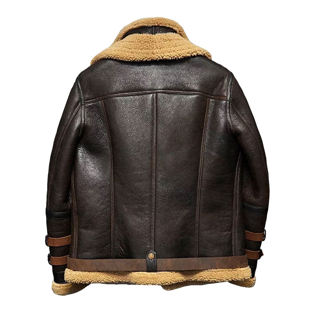 Men Flight Aviator Sheepskin Pilot Bomber Brown Leather Jacket