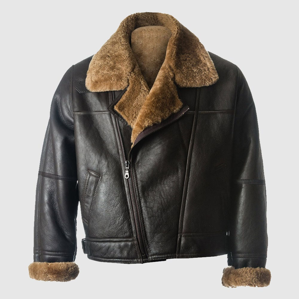 Men B3 Bomber Shearling Flight RAF Black Leather Jacket