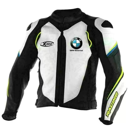 New Black White Motorcycle Racing Leather Biker Jacket for Men