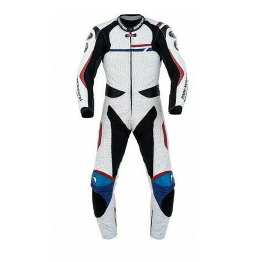 New Men Black & White BMW Motorbike Racing Leather Suit Sports Racing Suit