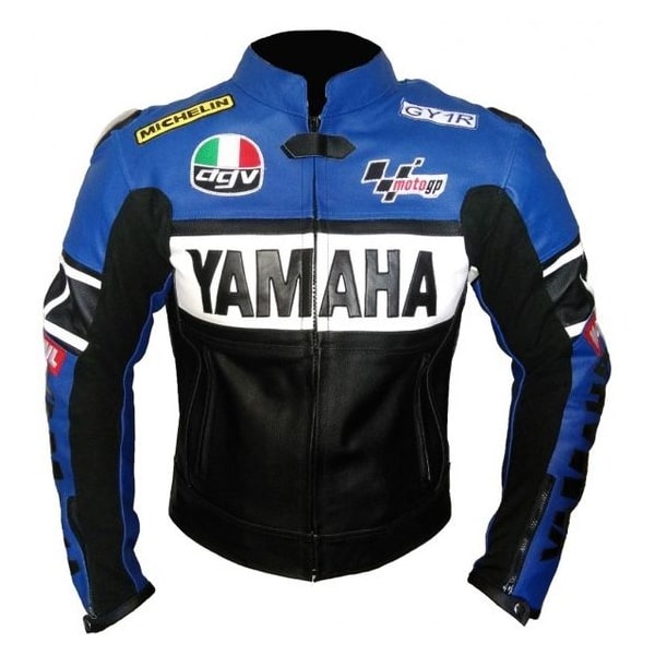 New Men Blue Yamaha Motorcycle  MotoGP Leather Biker Jacket
