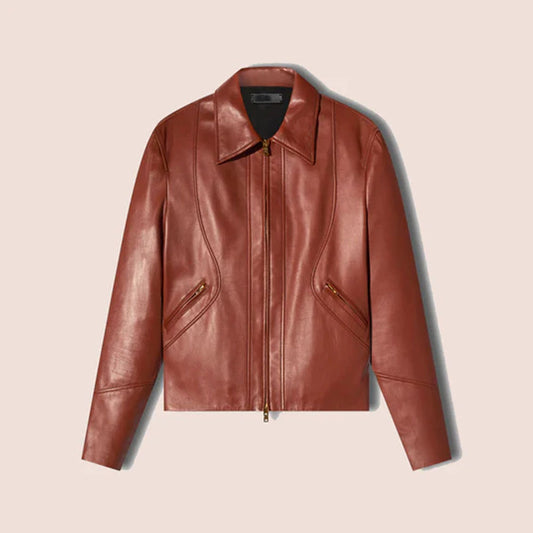 Men Brown Shirt Style Goatskin Leather Jacket