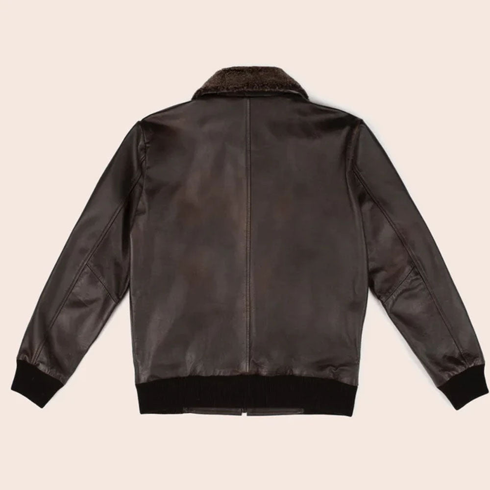 Men Iconic Brown Trucker Bomber Leather Fur Jacket