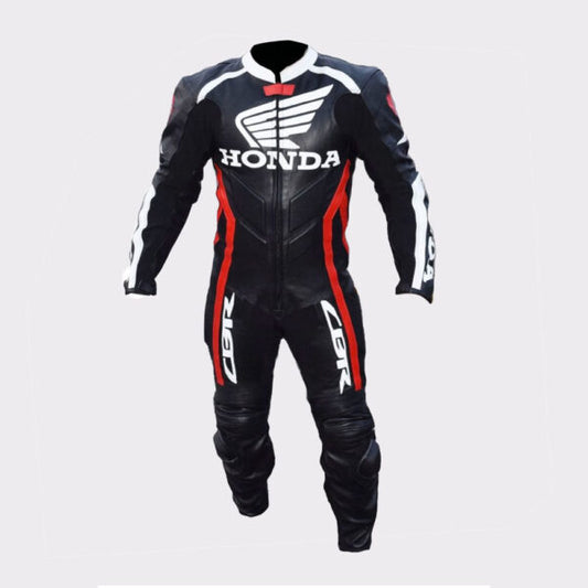 New Men Black Honda Motorcycle Genuine Leather Biker Suit