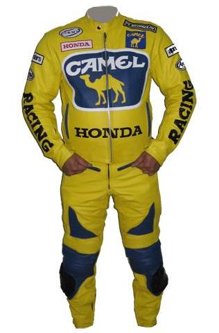 New Men Yellow Honda Camel  Motorcycle Racing Leather Biker Suit