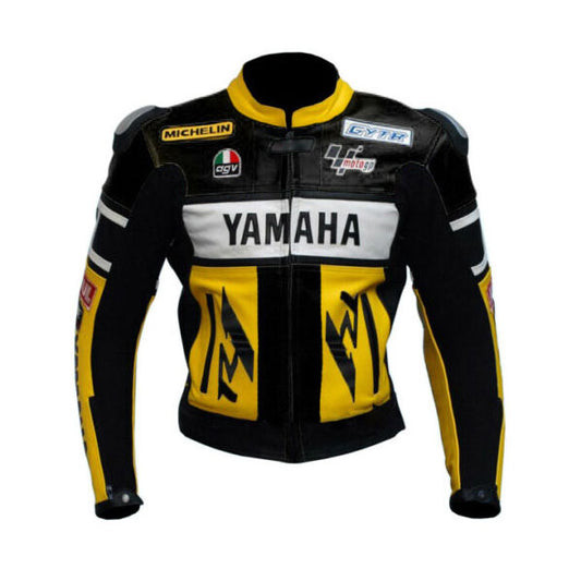 New Men Yamaha Black and Yellow Motorbike Racing Leather Jacket