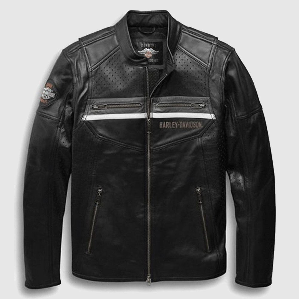 New Men Harley Davidson Perforated Motorcycle Leather Biker Jacket