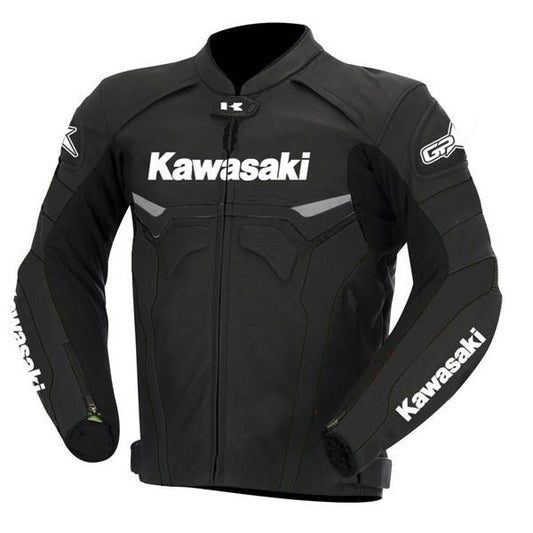 New Men Black Kawasaki Street Motorcycle Leather Biker Jacket