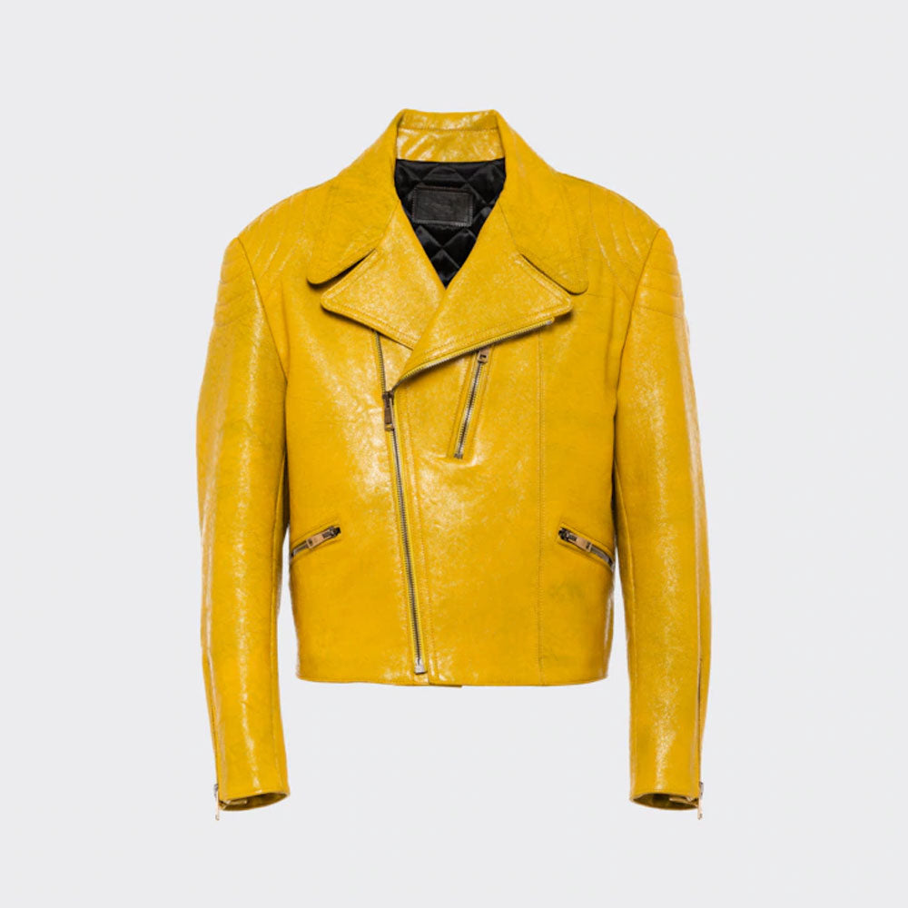 New Yellow Women's Lambskin Leather Motorcycle biker jacket