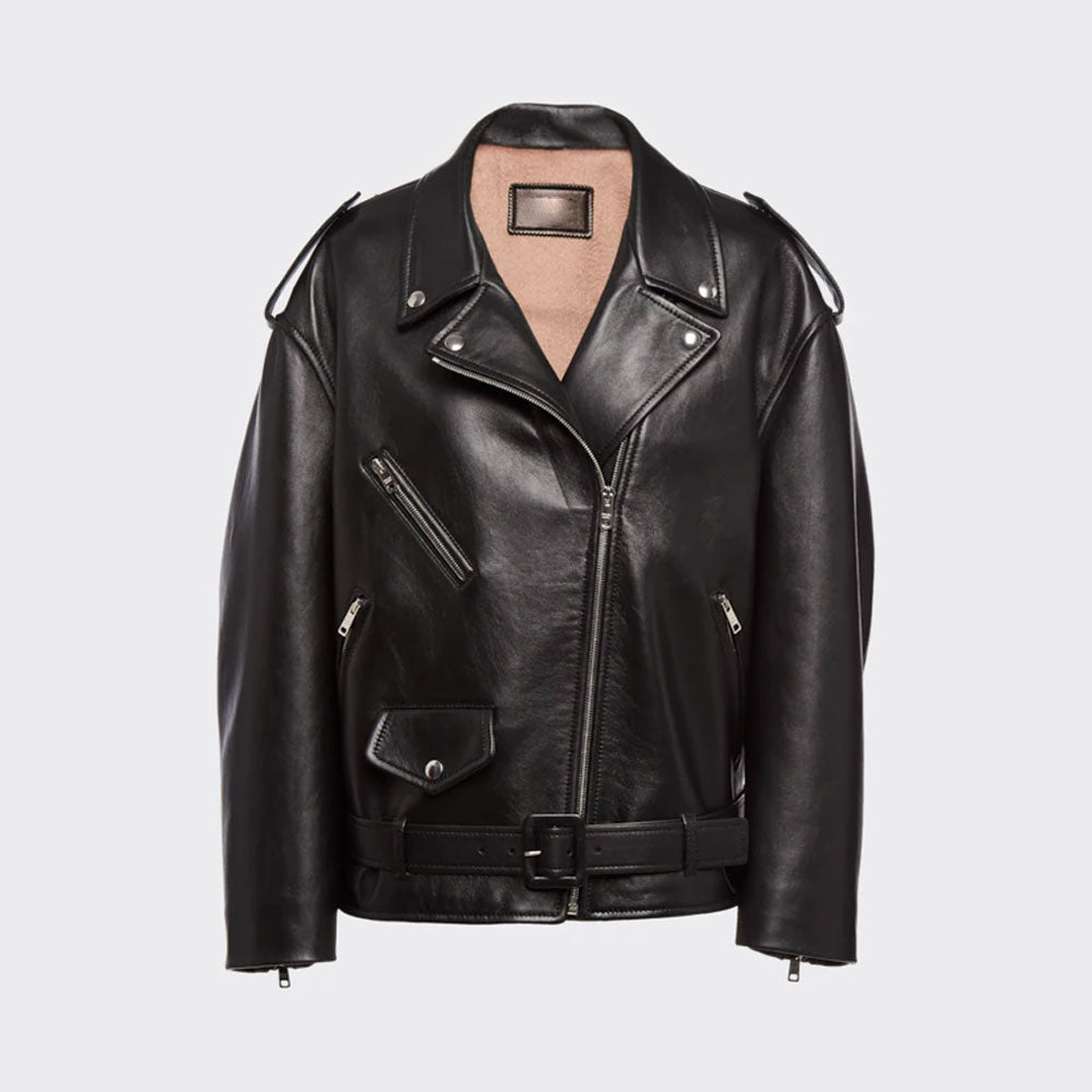 New Black Women's Sheepskin Motorcycle Leather Biker Jacket