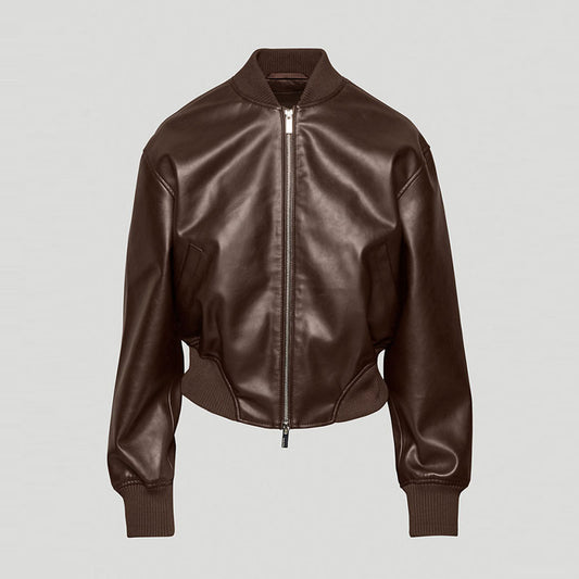 New Women's Brown Aviator Sheepskin Shearling Cowhide Leather Biker Jacket