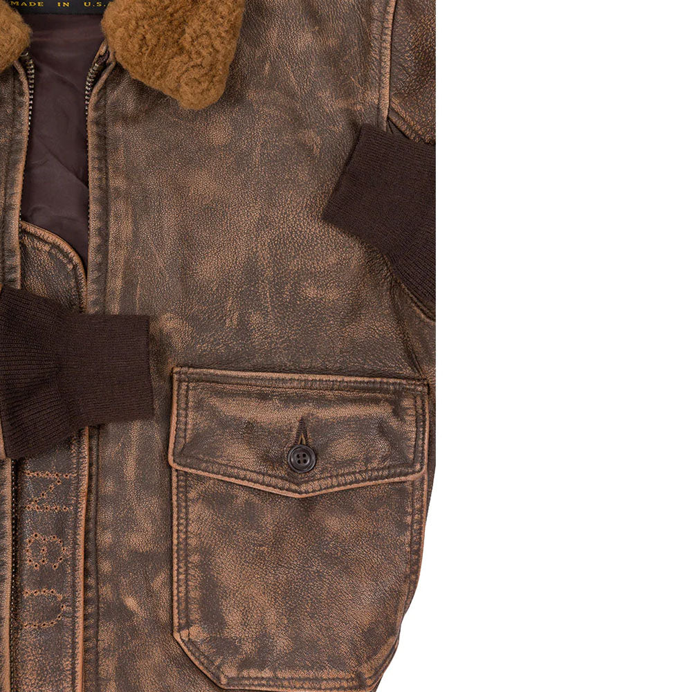 Men Brown Pilot Military G-1 Fur Collar Bomber Leather Jacket