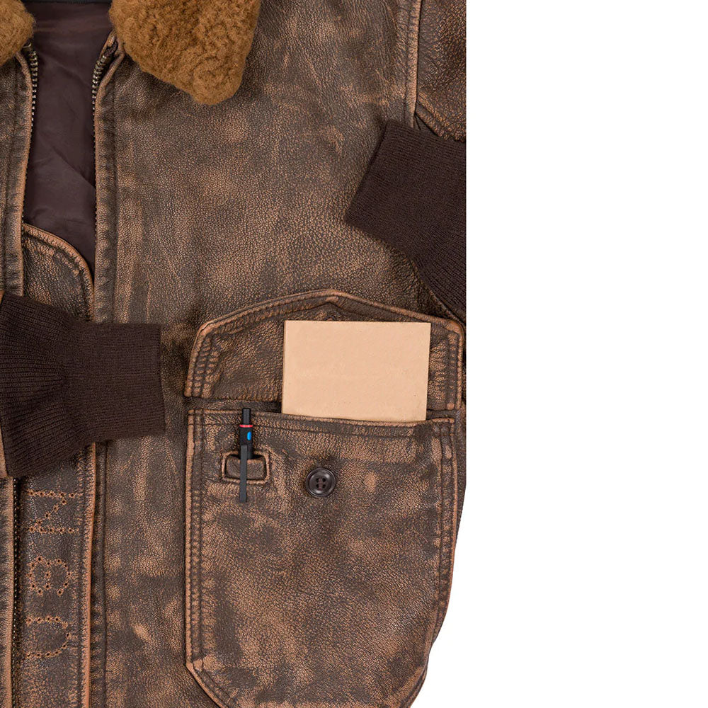 Brown Pilot Military G-1 Airforce Fur Collar Bomber Leather Jacket