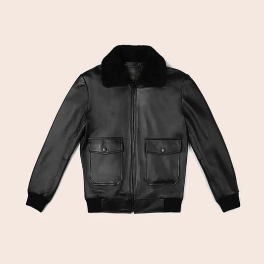 Men Bomber Black G-1 Pilot Flying Black Flight Leather Jacket