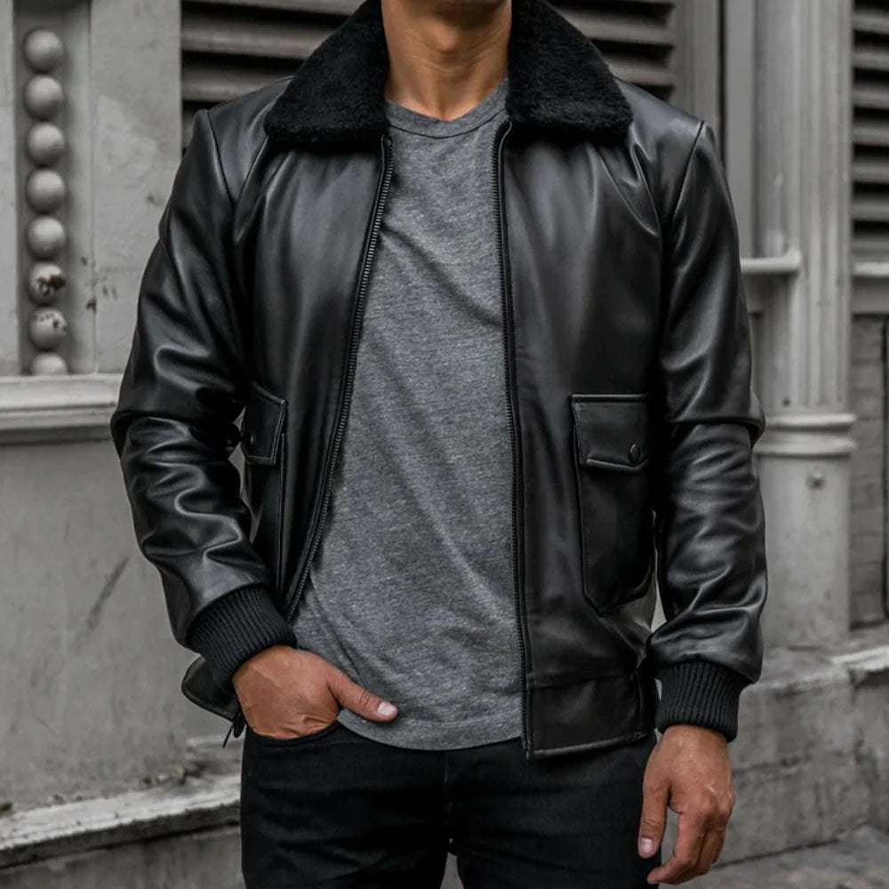 Bomber Black G-1 Pilot Flying Black Flight Leather Jacket