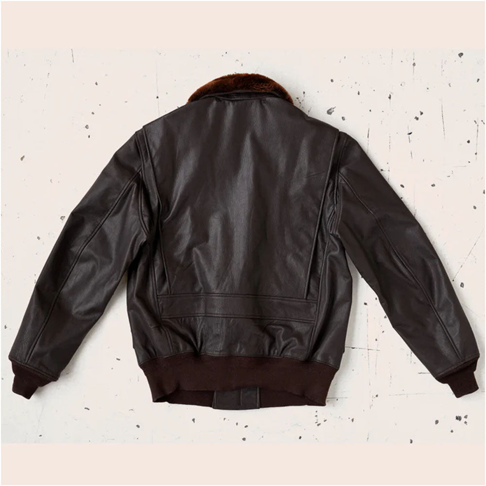 Men Military Fur Collar G-2 Pilot Aviator Flying Bomber Flight Leather Jacket