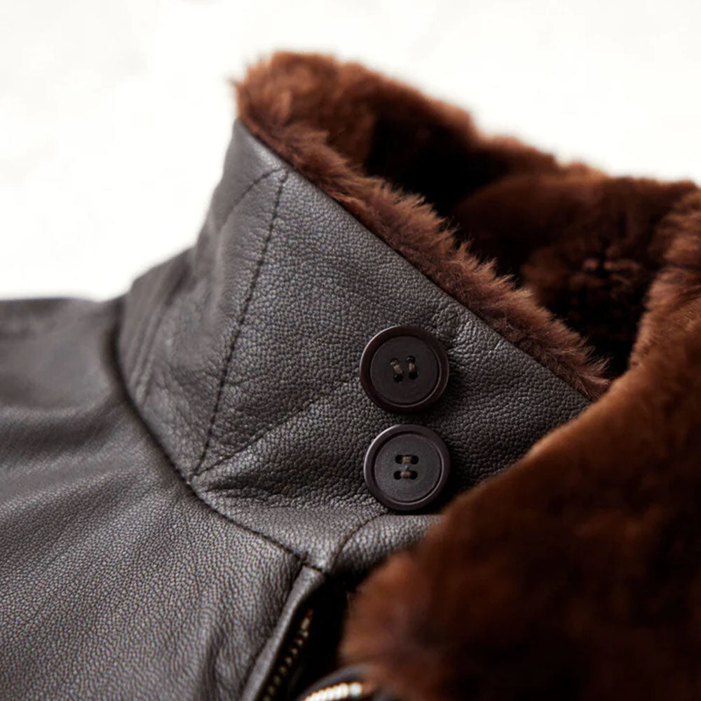 Men Military Fur Collar G-2 Pilot Aviator Brown Bomber Flight Leather Jacket