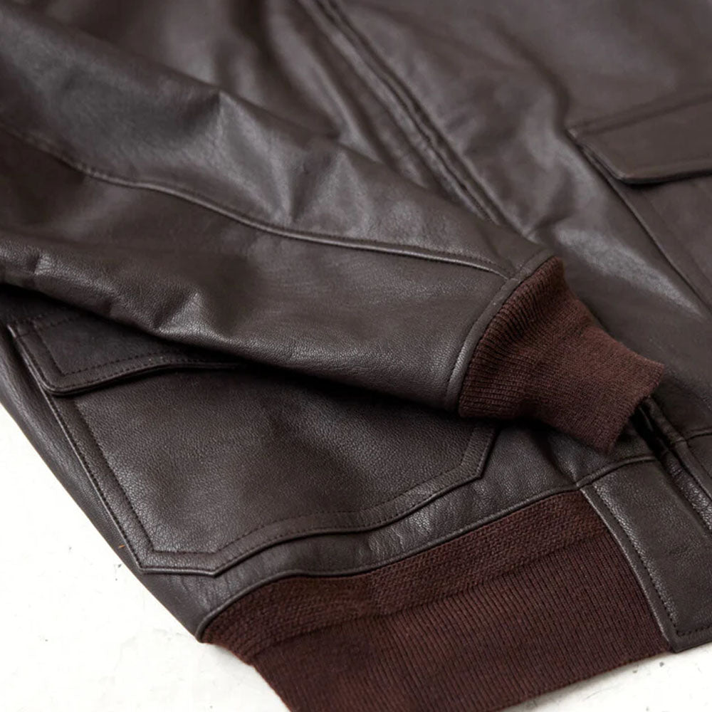 Military Fur Collar G-2 Pilot Aviator Flying Brown Bomber Flight Leather Jacket