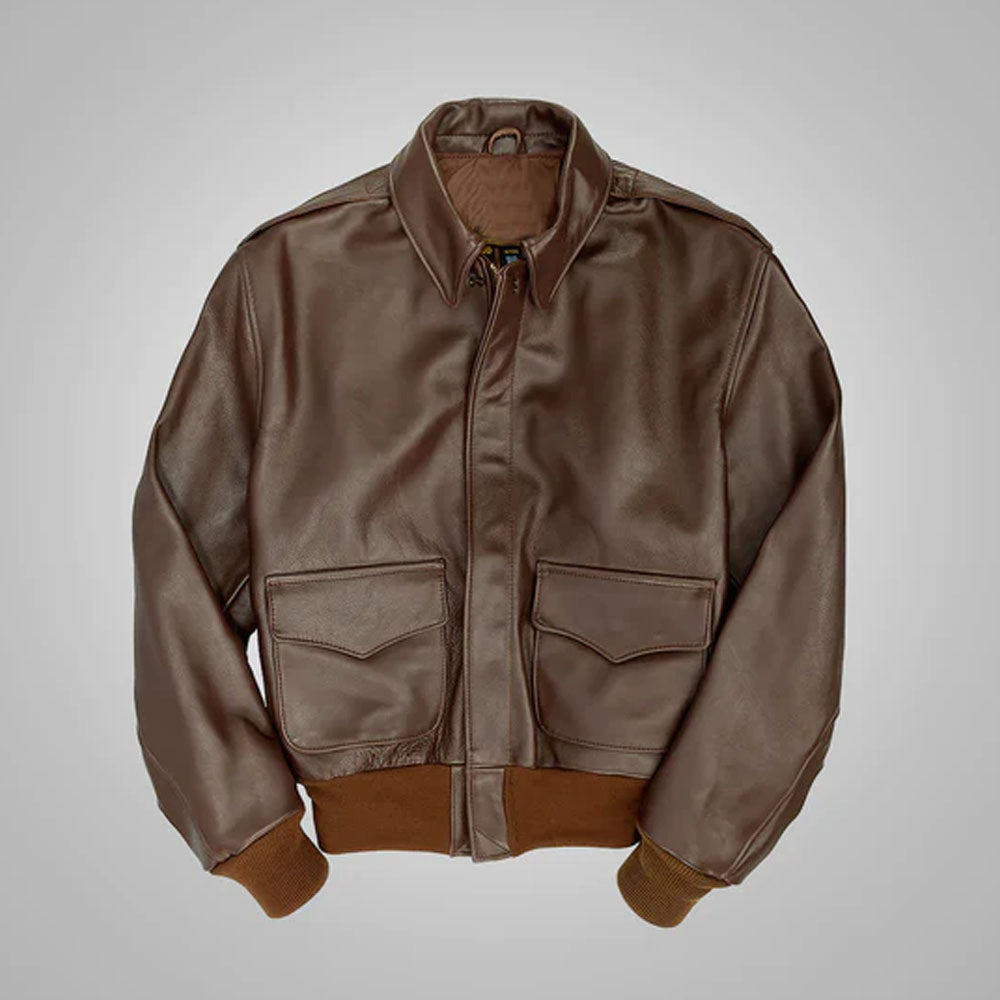 Men Aviator Flying Sheepskin A-2 Airforce Brown Military Bomber Leather Jacket