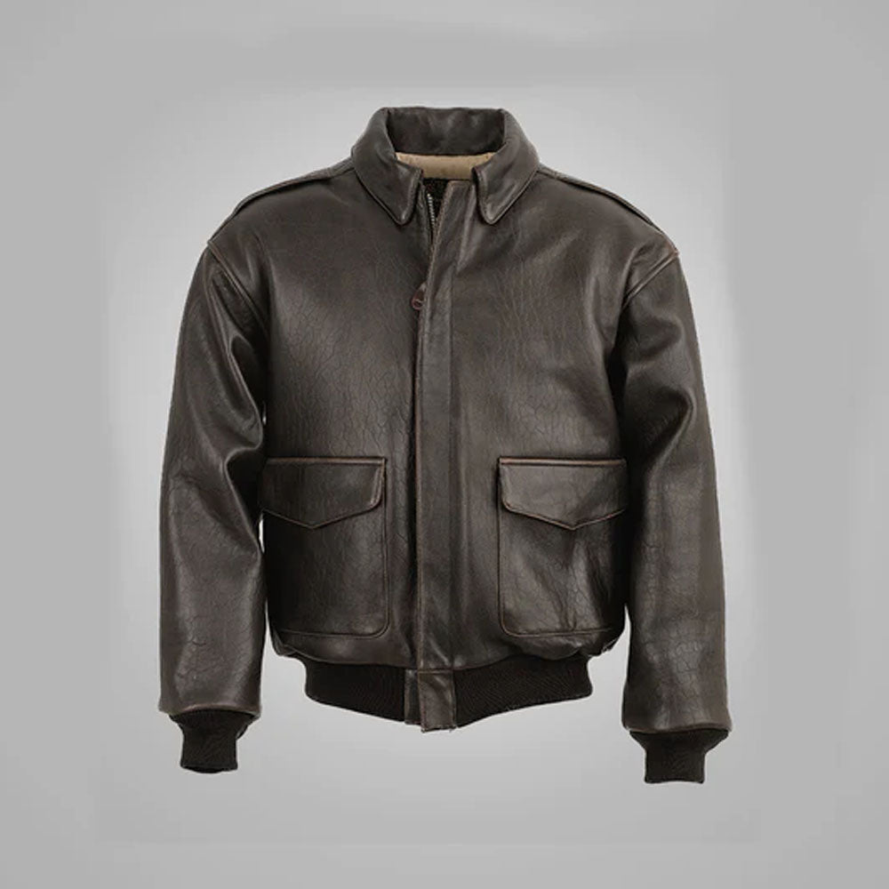 Mens Vintage Flight A-2 Airforce Bomber Brown Flying Leather Jacket