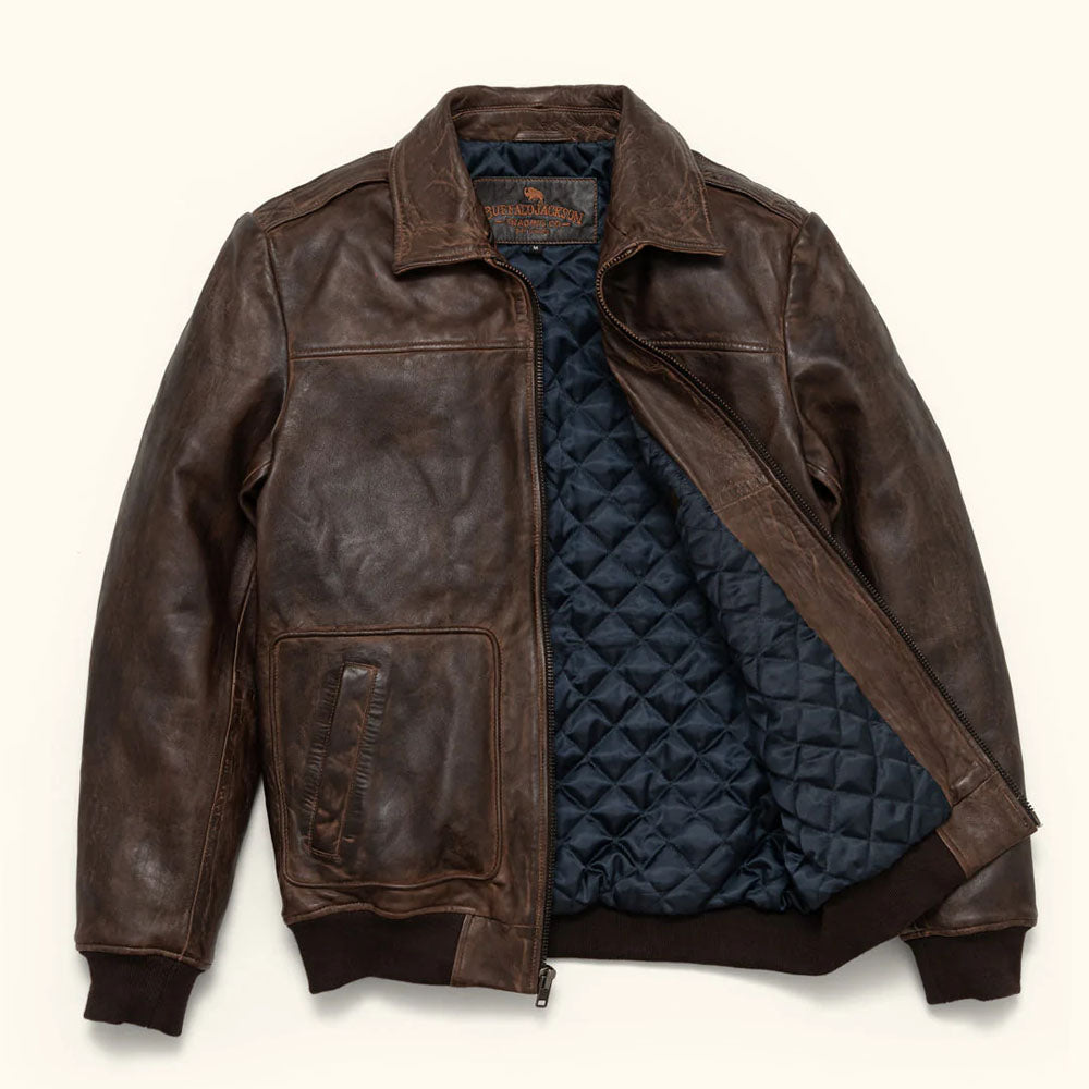 Men Airforce Flight Military A-2 Brown Bomber Leather Jacket