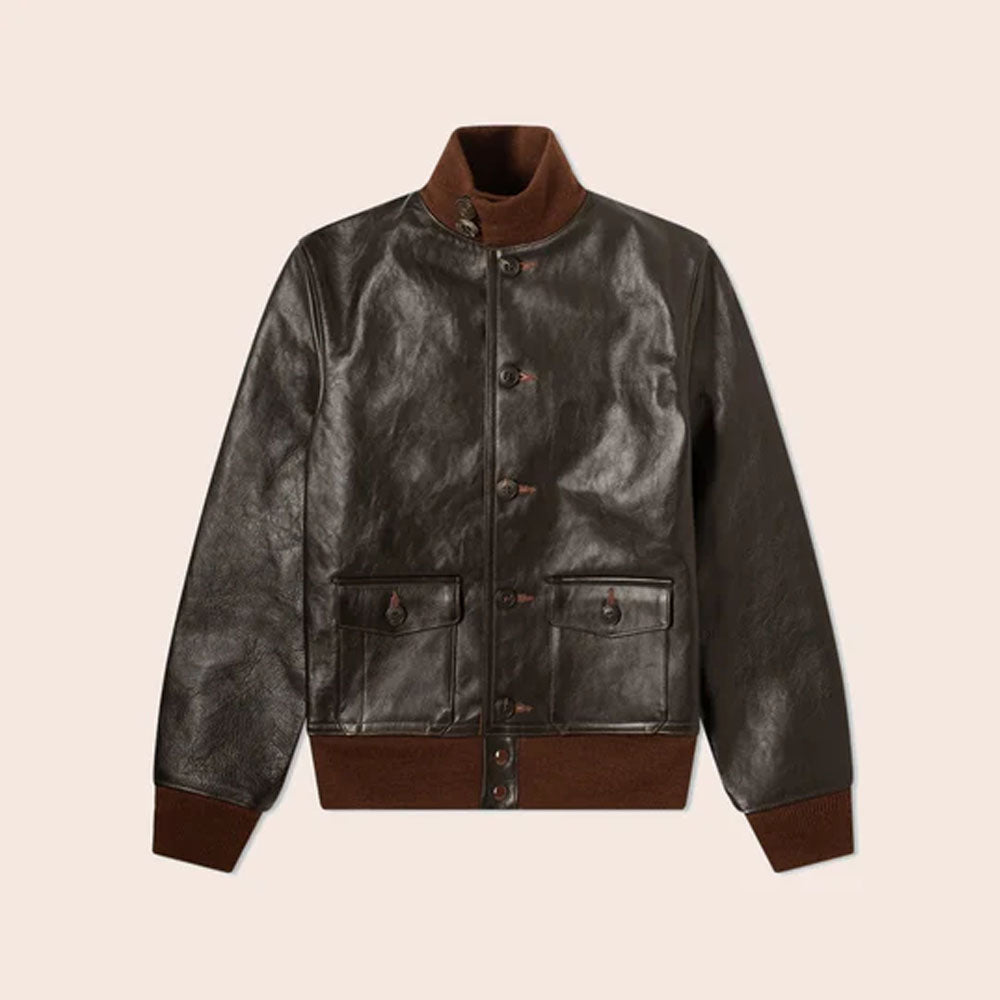 Men Pilot Vintage Brown Flying A-1 Airforce Bomber Leather Jacket