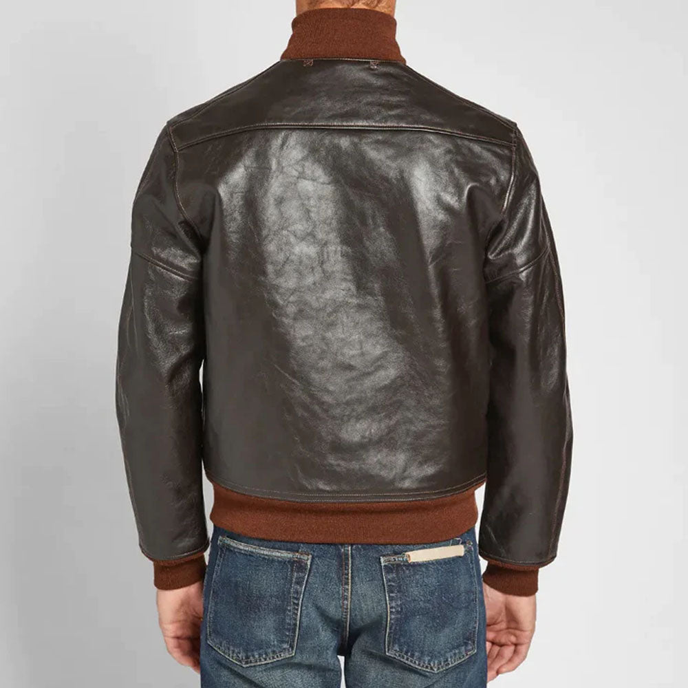Men Pilot Vintage Brown Flying A-1 Bomber Leather Jacket