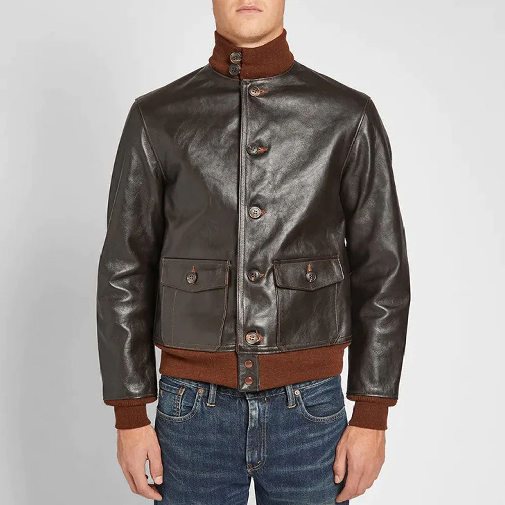 Pilot Vintage Brown Flying A-1 Airforce Bomber Leather Jacket