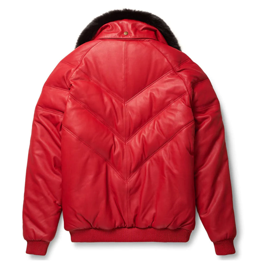 Men Leather Bubble V-Bomber Jacket