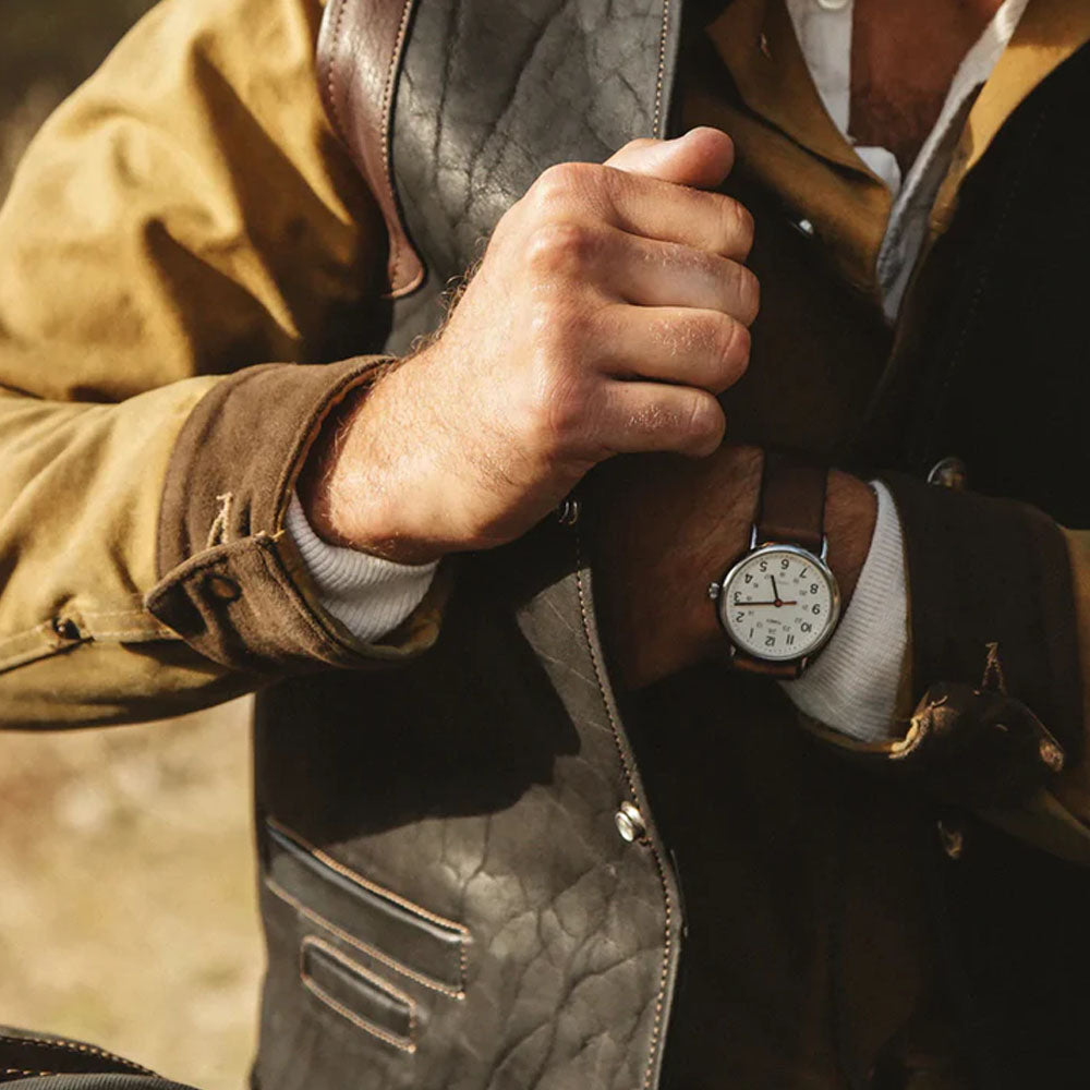 Brown Lambskin Genuine Buffalo Leather Cowboy Vest