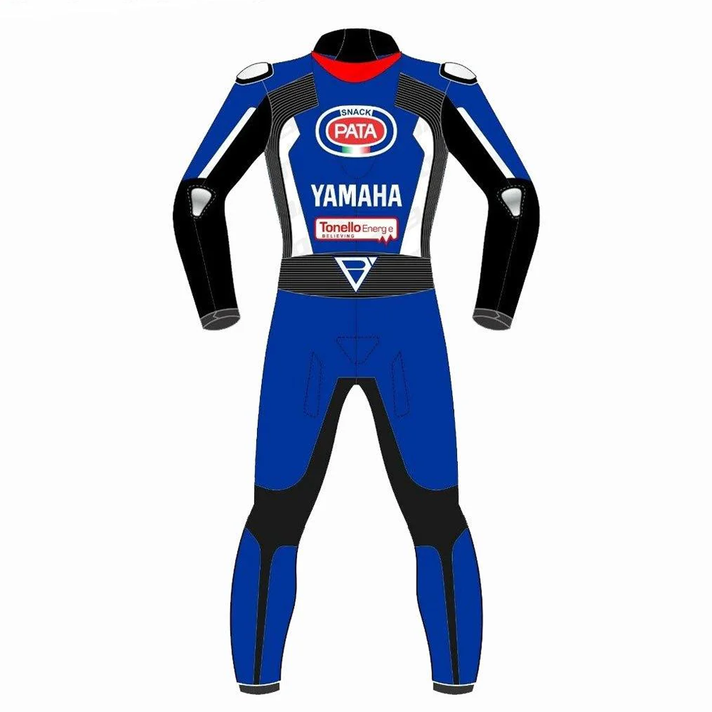 New Blue Genuine Leather Yamaha PATA MotoGP Racing Motorcycle Leather Suit for Men