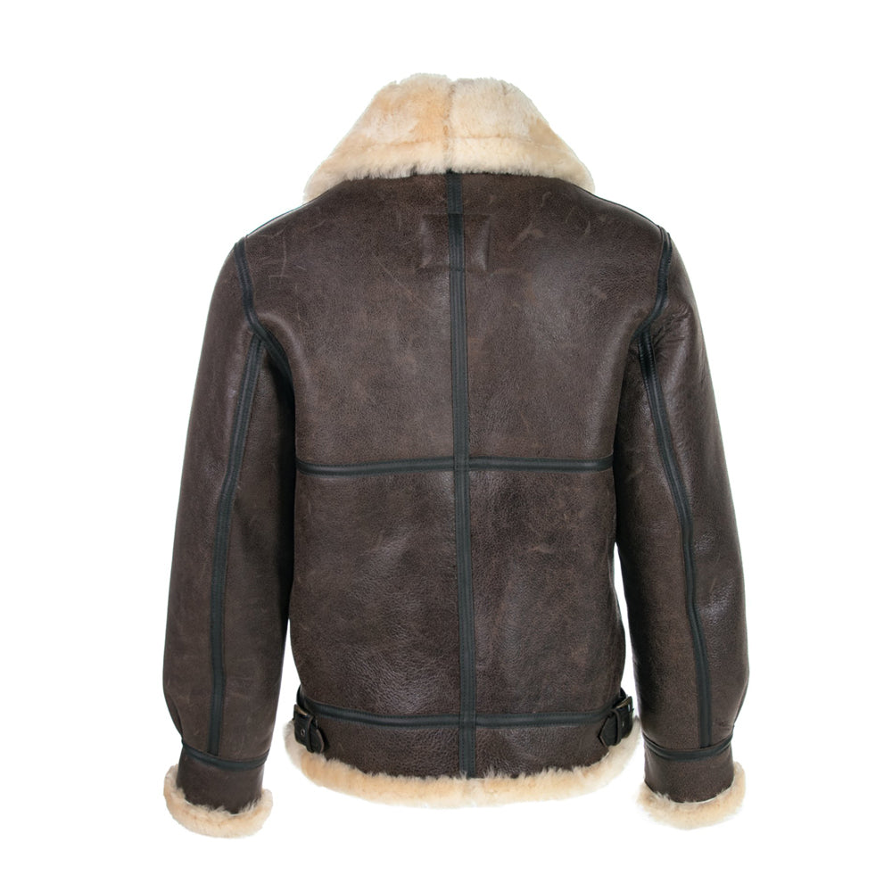 Mens Vintage Brown B3 RAF Aviator Sheepskin Shearling Bomber Jacket