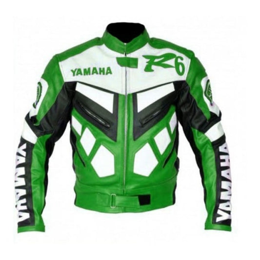 New Green Handmade Yamaha Cowhide Racing Leather Biker Jacket for Men