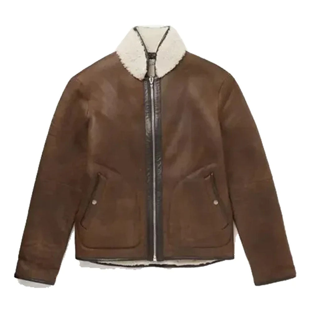 Men's Sheepskin B3 Bomber Flying Fur Brown Shearling Leather Jacket